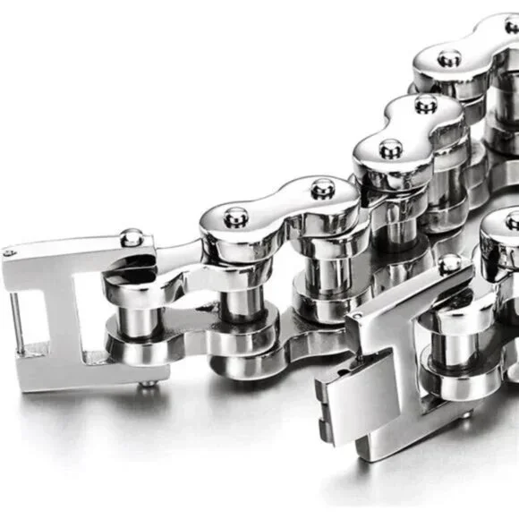 Motorcycle Chain Bike Chain Bracelet of Stainless Steel Silver Color Polished - Picture 5 of 7